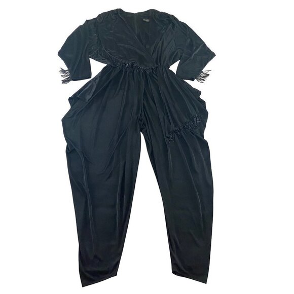 David Rose Pants - Vintage 1980's David Rose Black Harem Style Tassled Jumpsuit - Medium